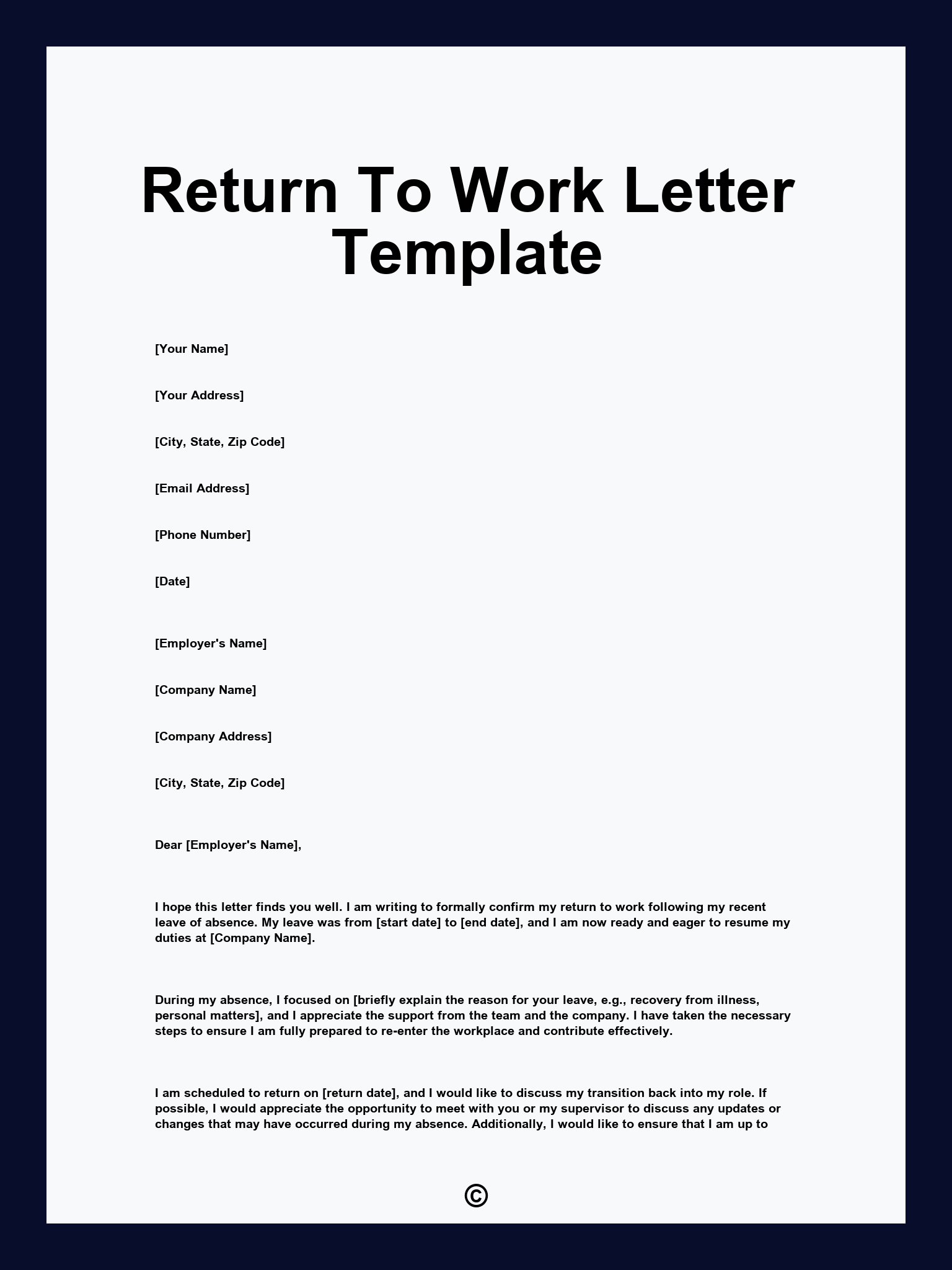 Return To Work Letter Template