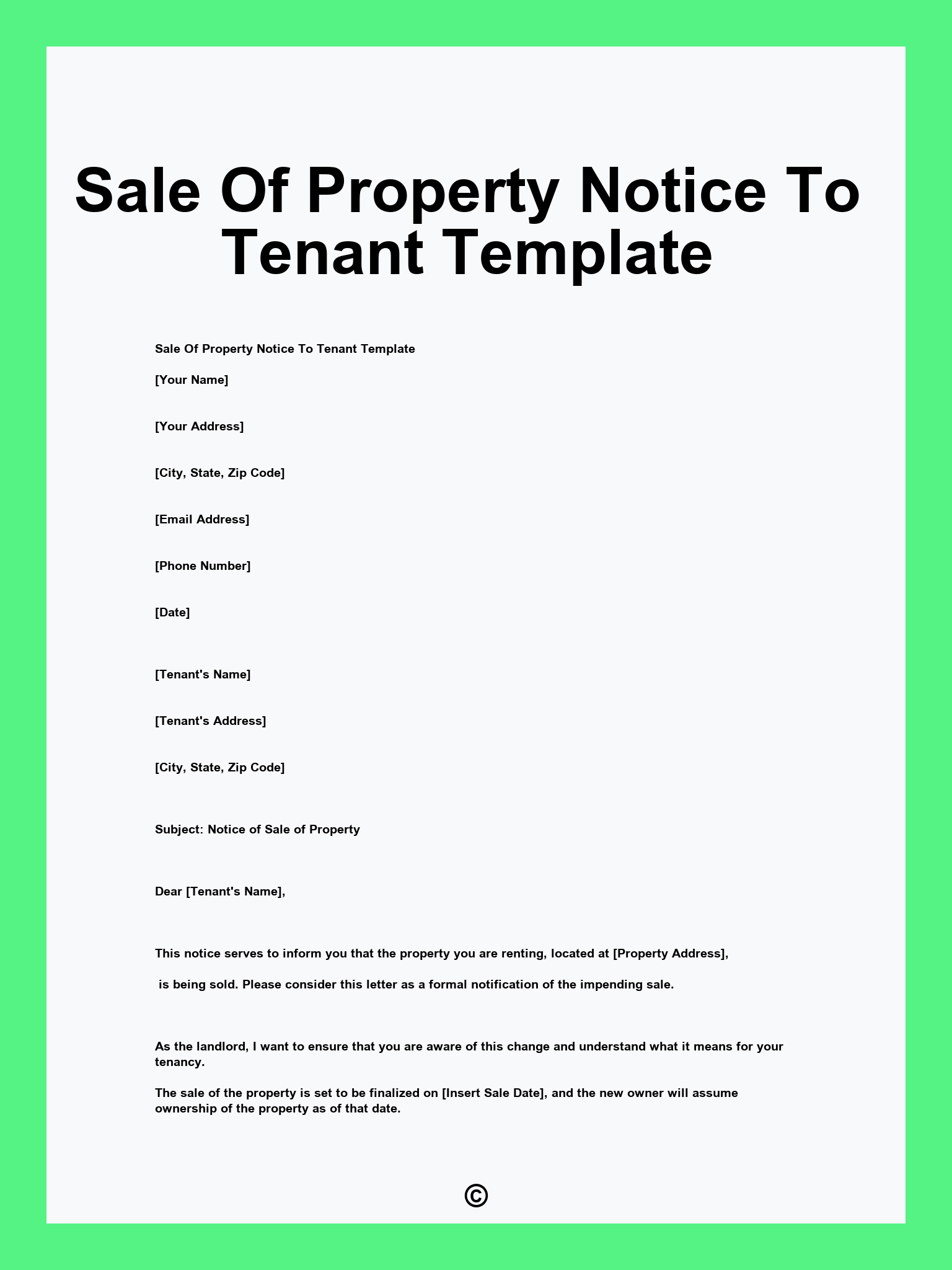 Sale Of Property Notice To Tenant Template