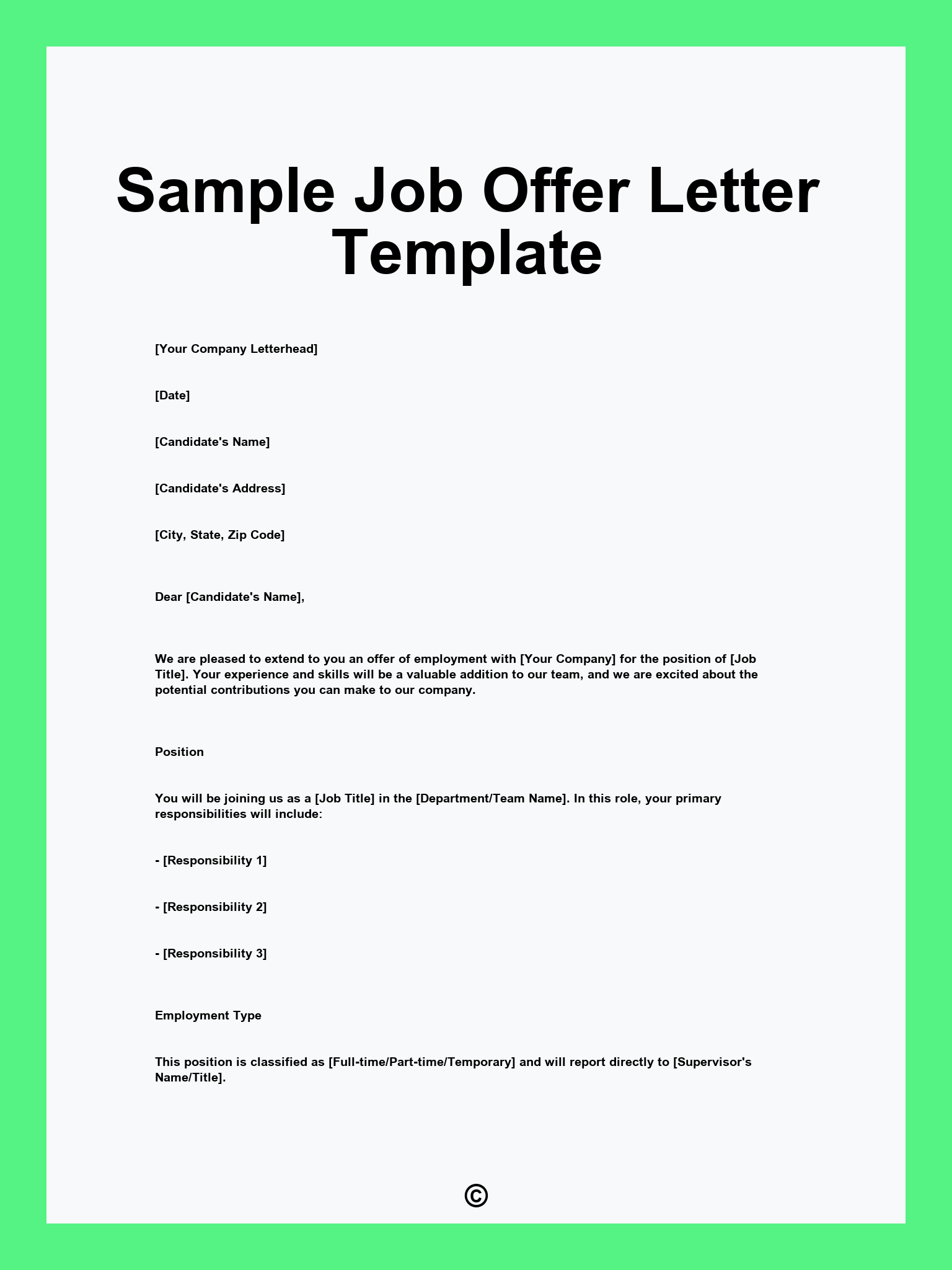 Sample Job Offer Letter Template