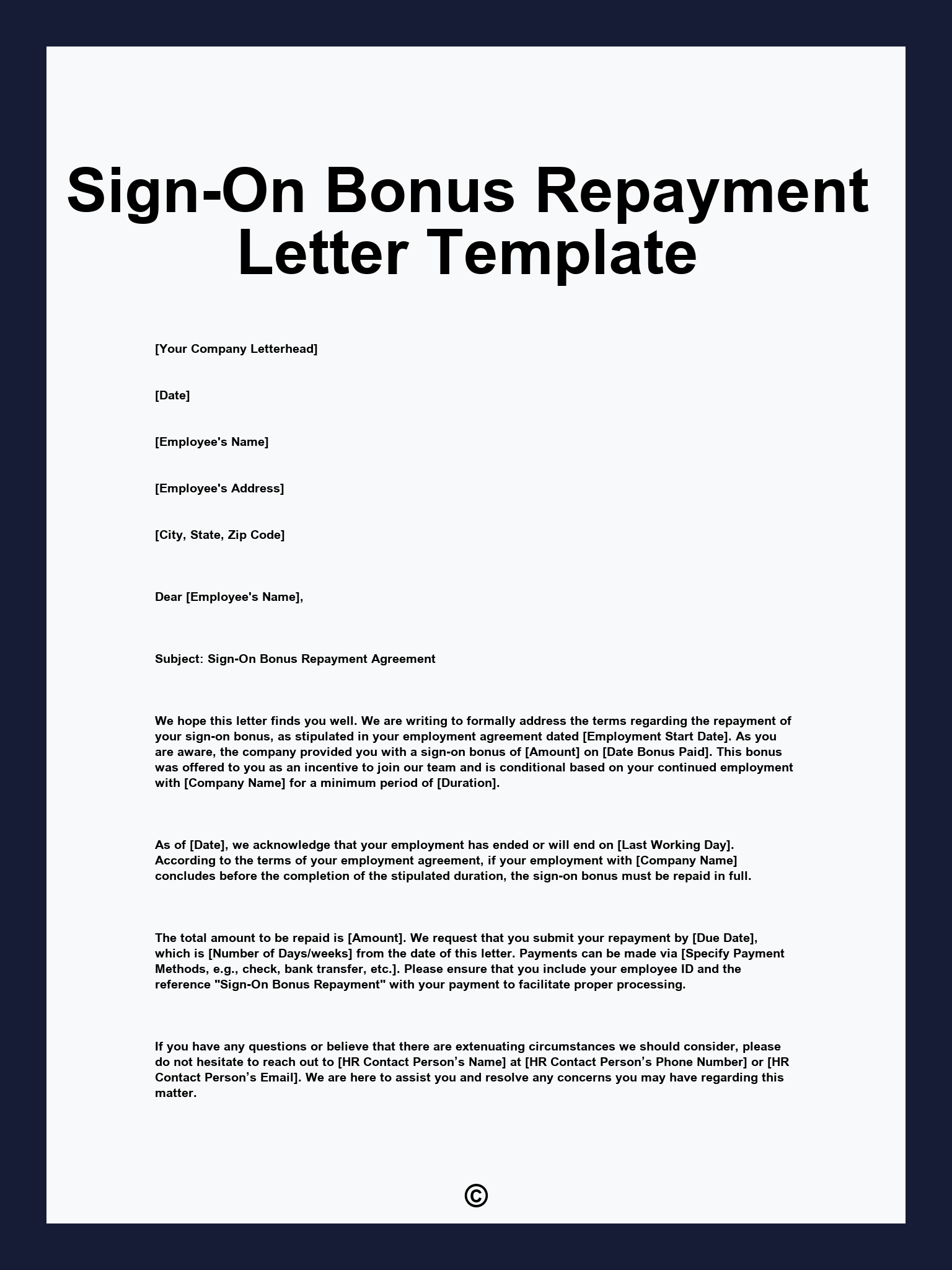 Sign-On Bonus Repayment Letter Template