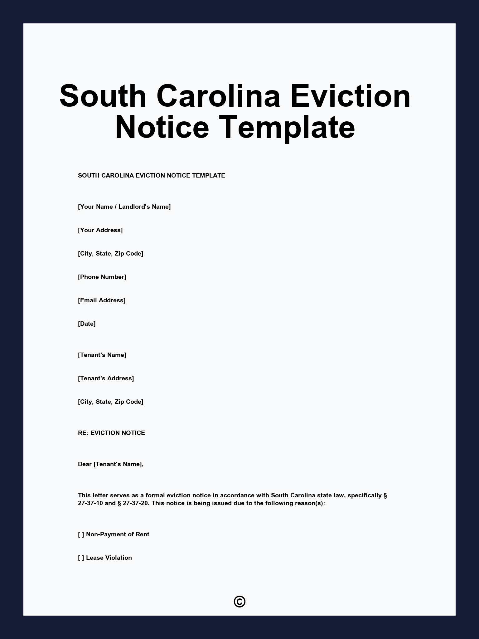 South Carolina Eviction Notice Template