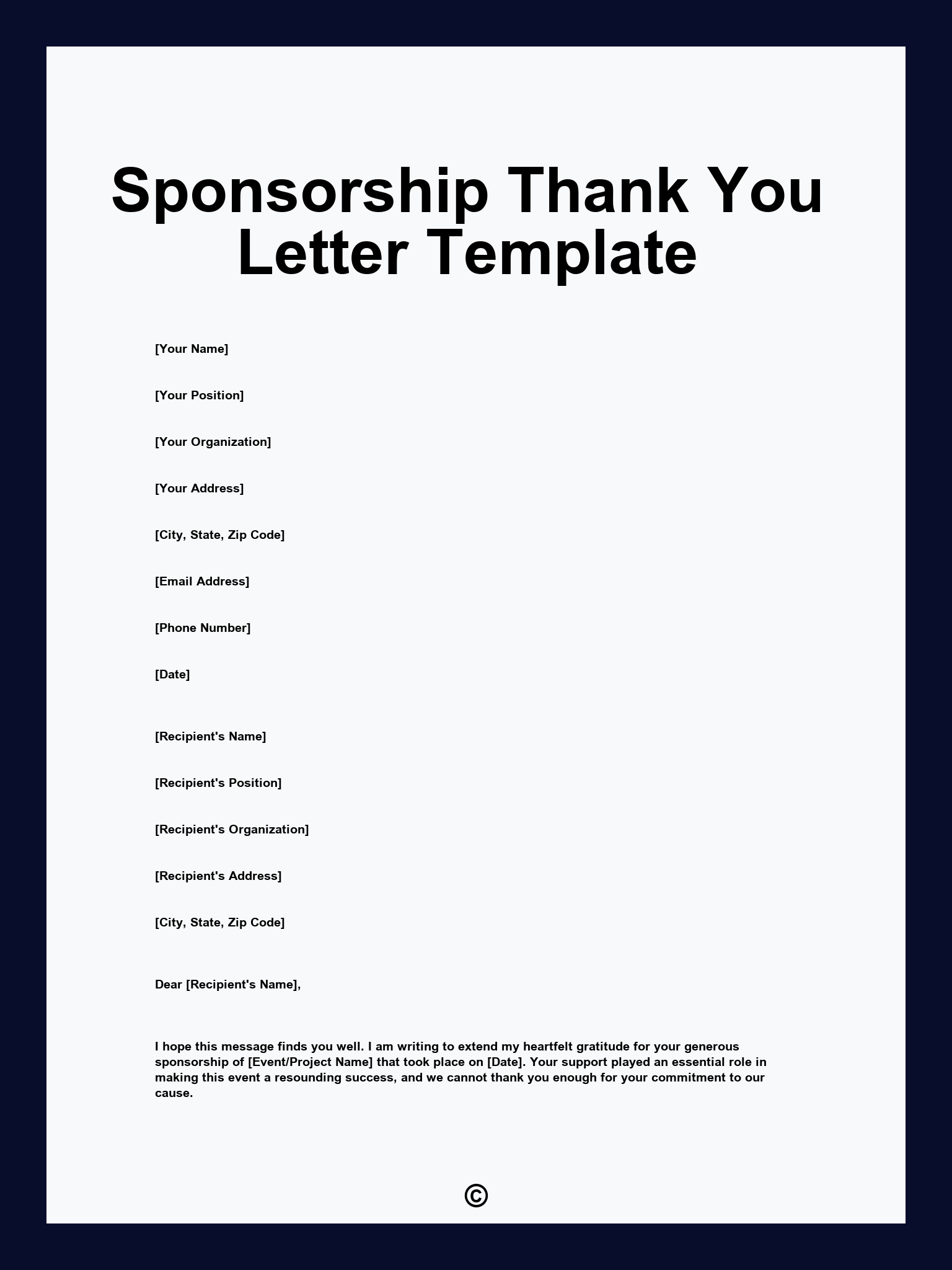 Sponsorship Thank You Letter Template