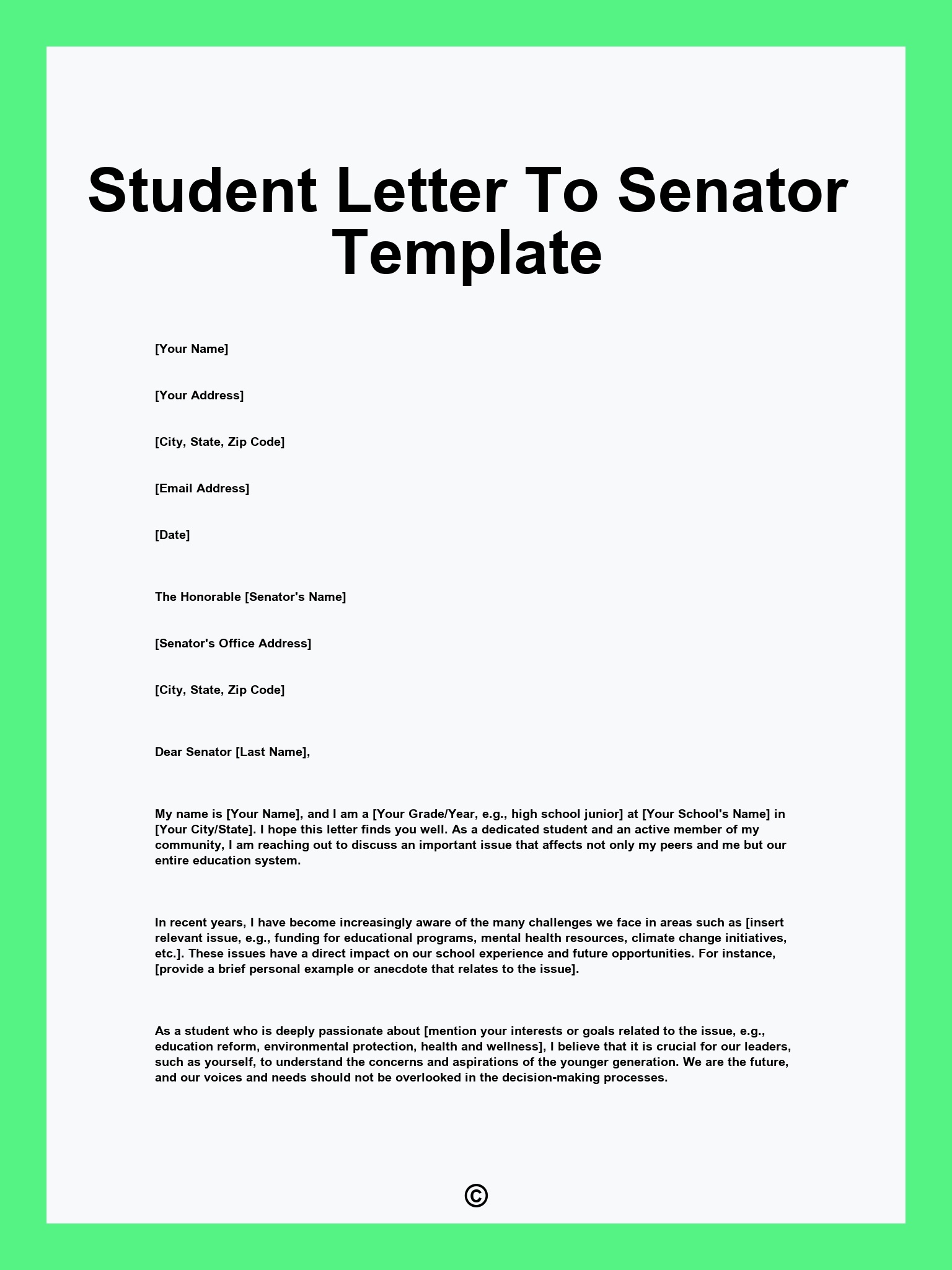 Student Letter To Senator Template
