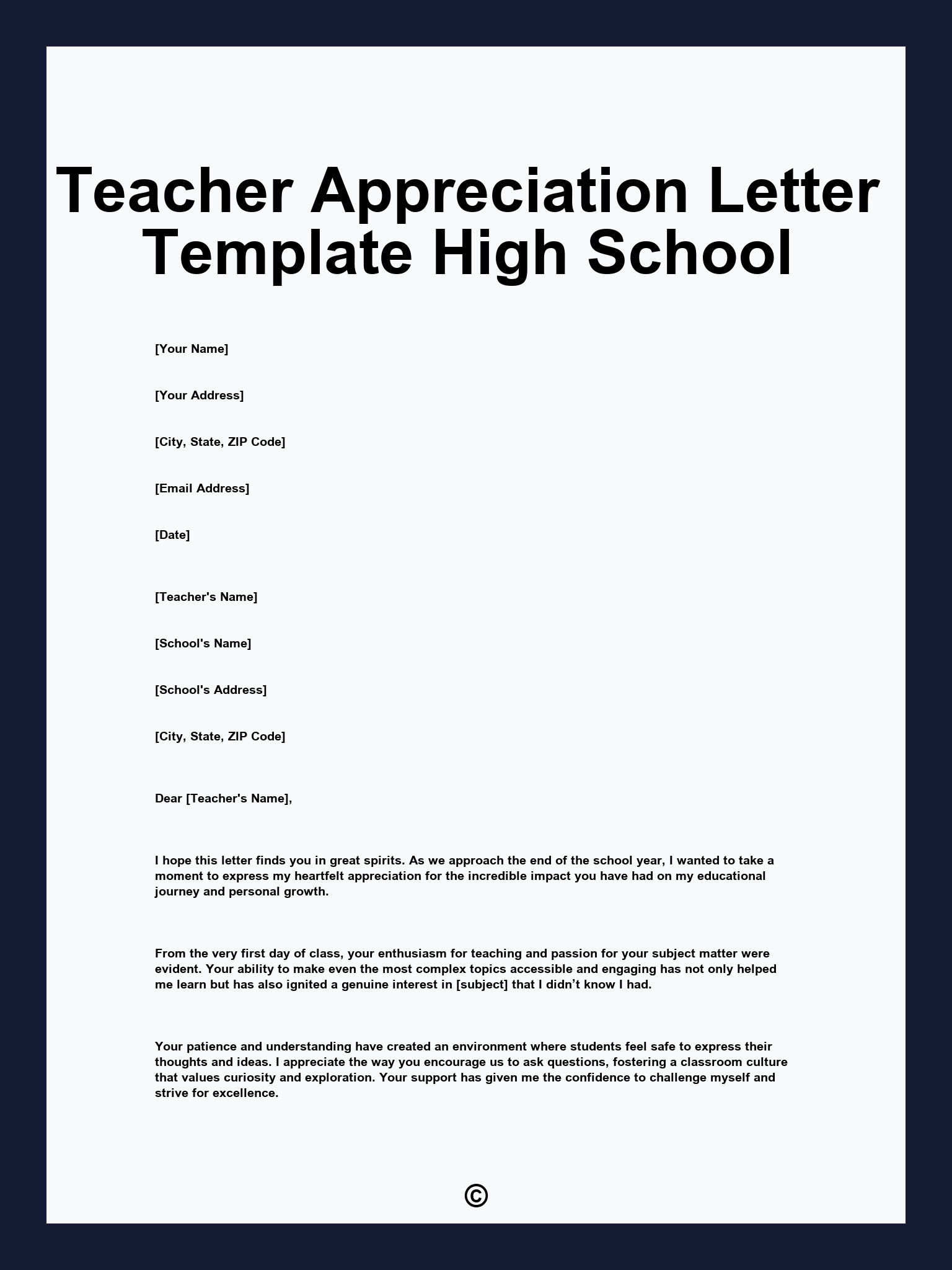 Teacher Appreciation Letter Template High School