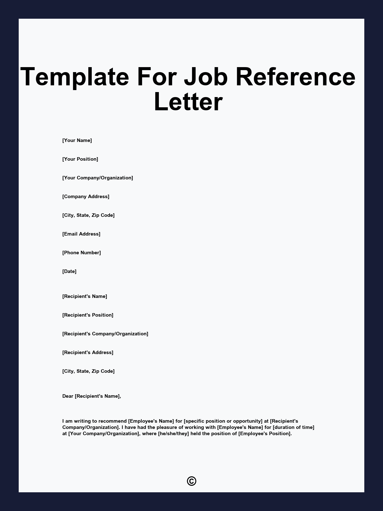 Template For Job Reference Letter