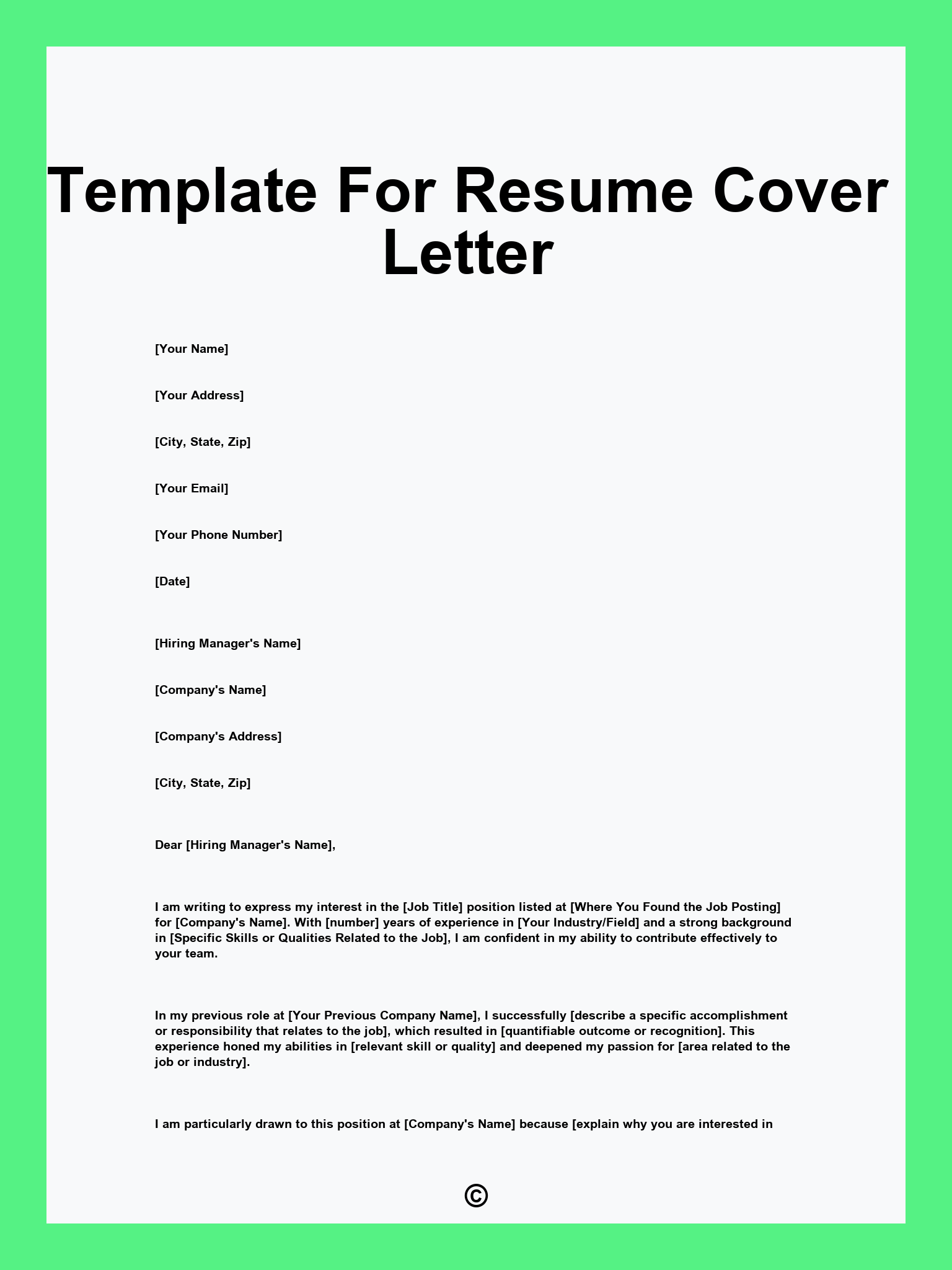 Template For Resume Cover Letter