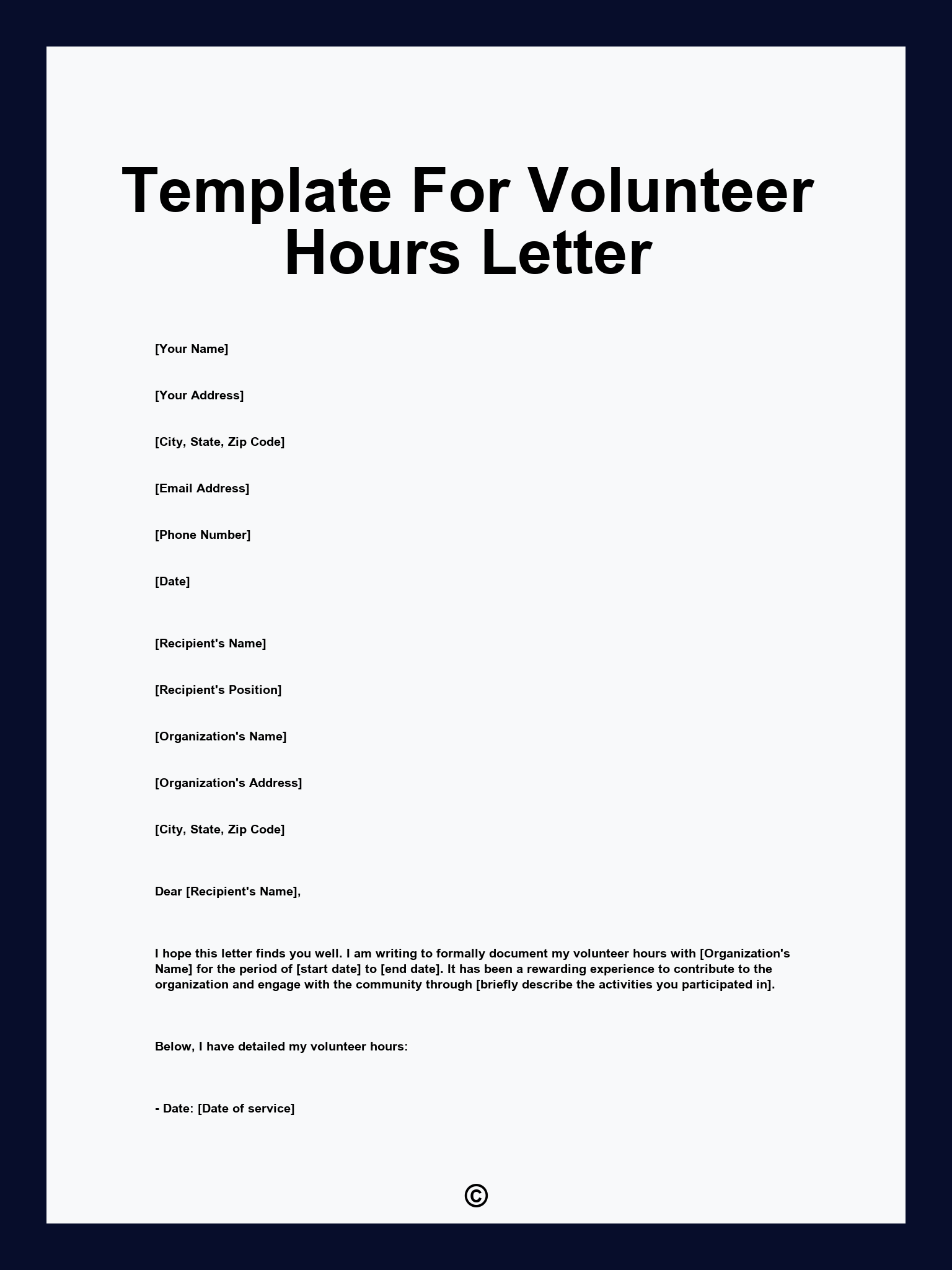 Template For Volunteer Hours Letter