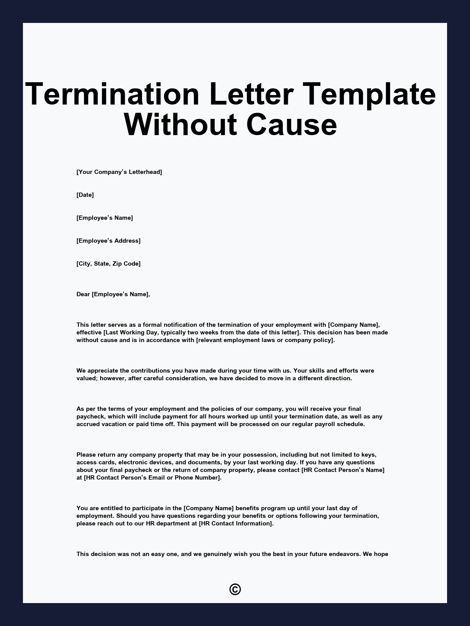 Termination Letter Template Without Cause