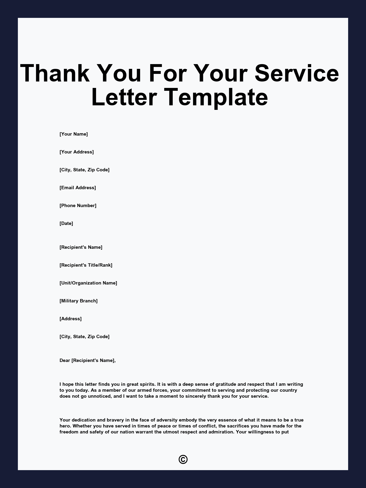 Thank You For Your Service Letter Template