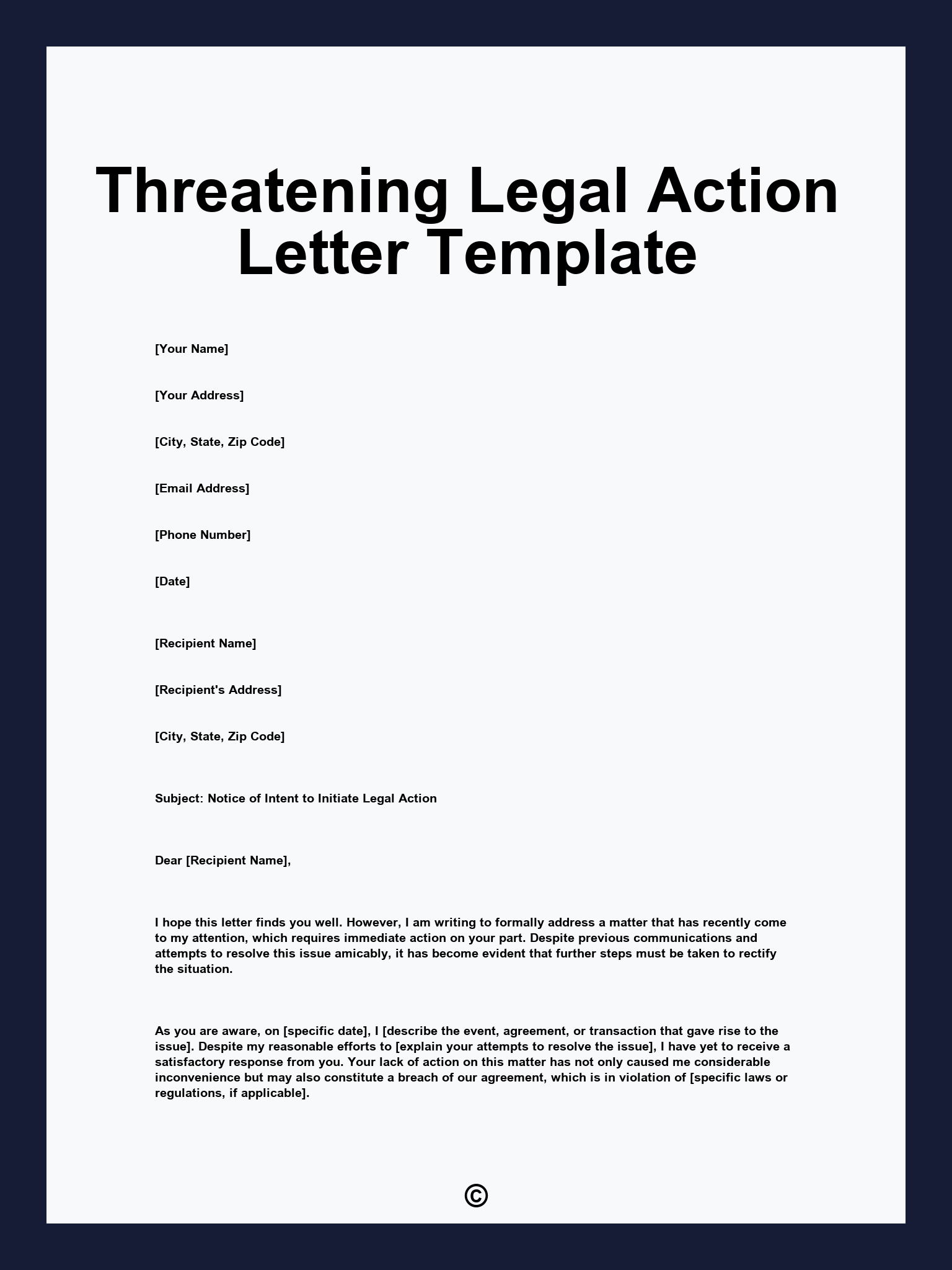 Threatening Legal Action Letter Template