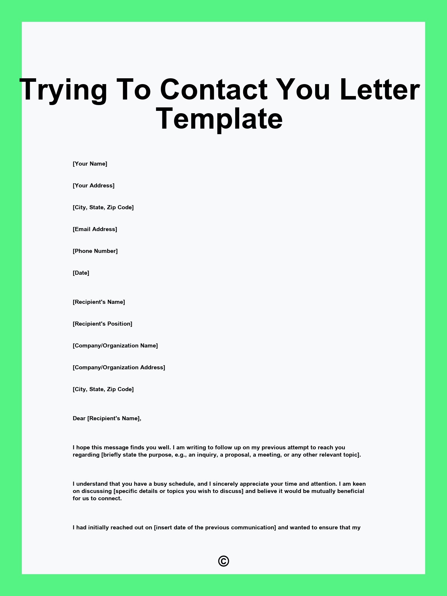 Trying To Contact You Letter Template