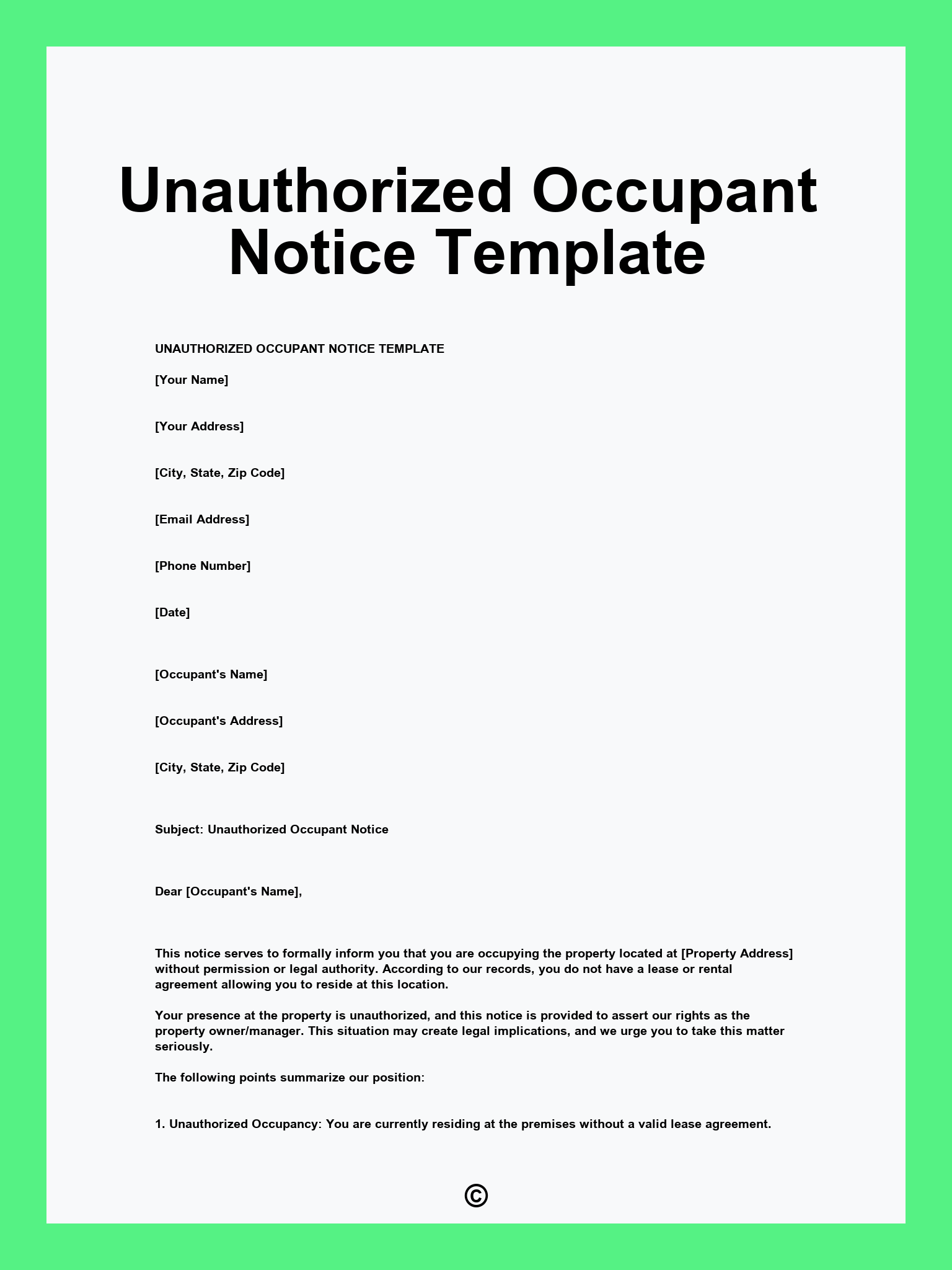 Unauthorized Occupant Notice Template
