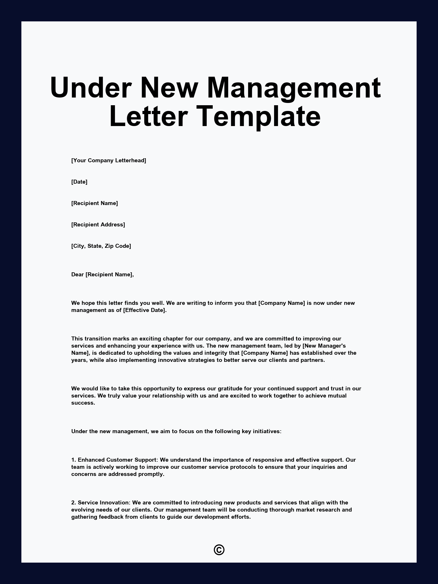 Under New Management Letter Template