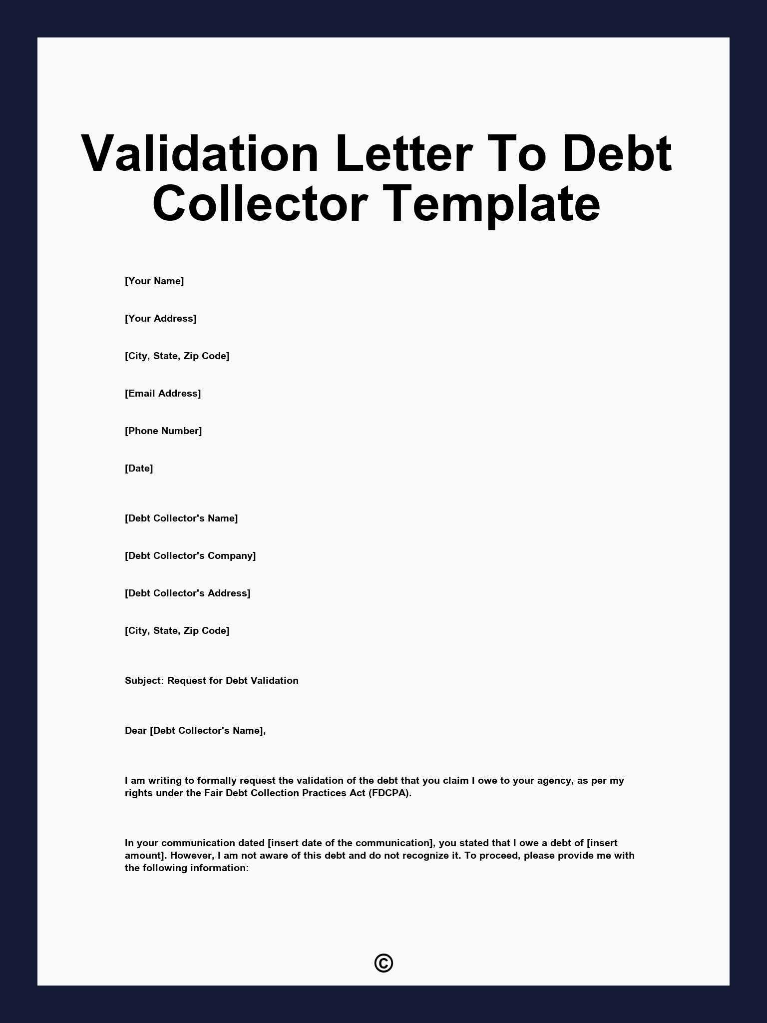 Validation Letter To Debt Collector Template
