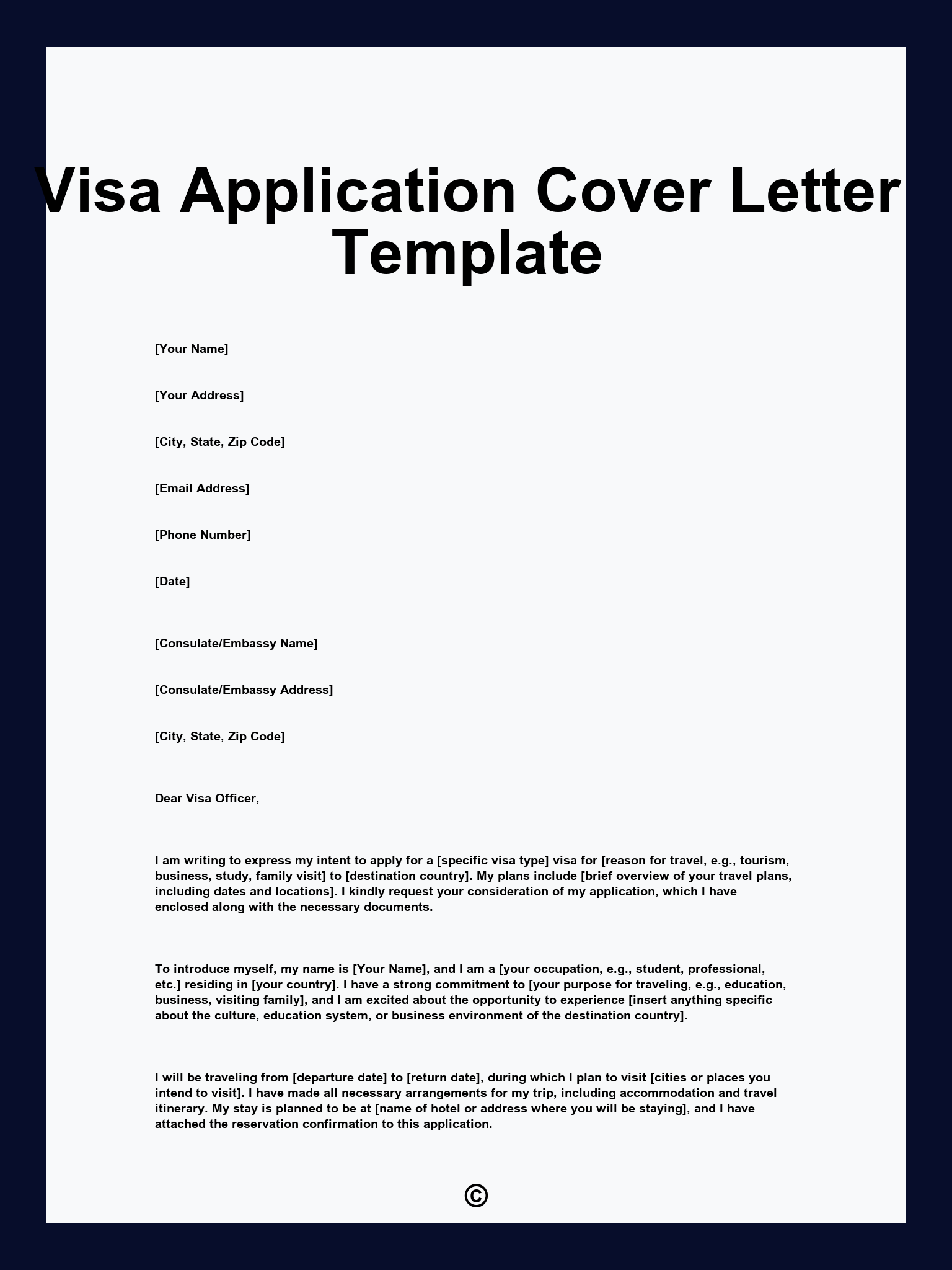 Visa Application Cover Letter Template